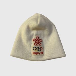 80s Vintage Olympics 1988 Calgary Olympic Games White Knit Toque Hat Unisex